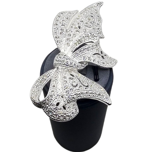 Napier Silver Tone Rhinestone Swirl‎ Bling Bow Brooch Pin Vintage 90s Y2K - Picture 4 of 7